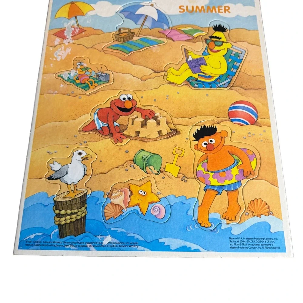 Vintage 1991 Sesame Street Summer Beach Frame-Tray Puzzle‎ Elmo Bert Ernie